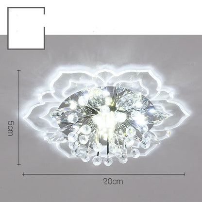 Modern minimalist crystal ceiling lamp with flower-shaped acrylic shade and stainless steel mount