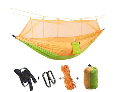 Lightweight and portable parachute hammock with mosquito net for outdoor relaxation
