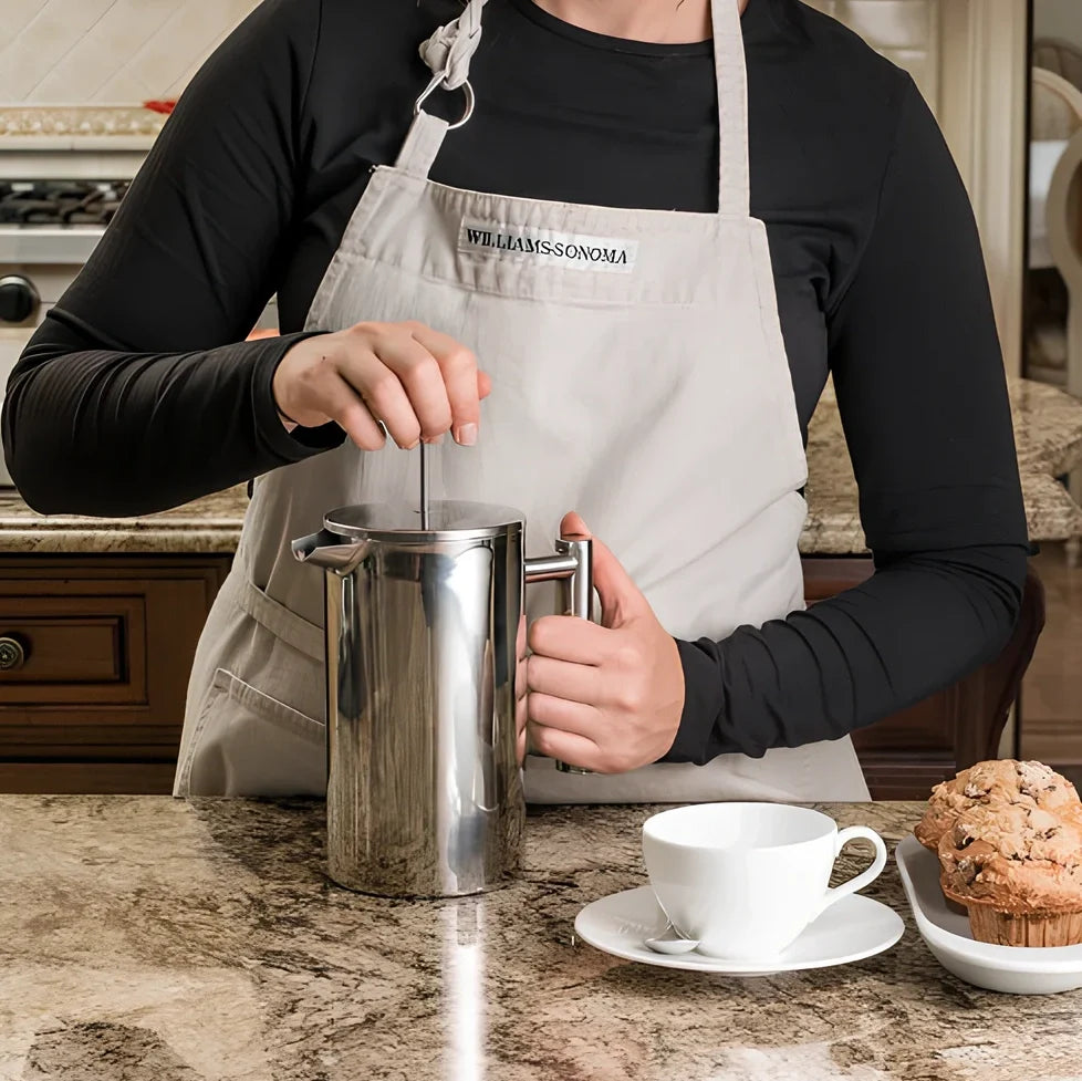 Double stainless steel coffee press with double-layer anti-scald structure and precision filter screen