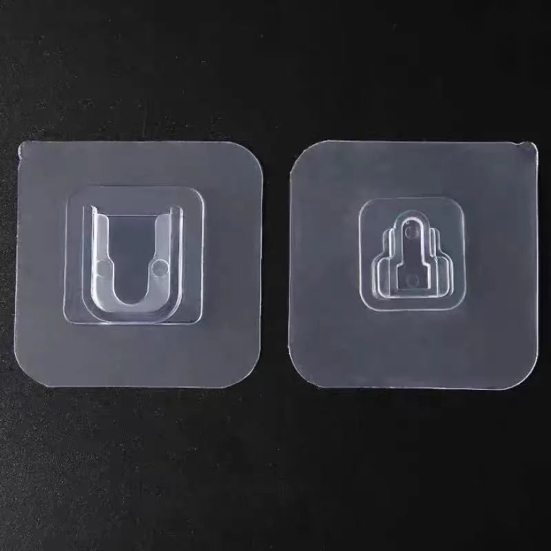 Transparent plastic adhesive snap button hook with double-sided patch, 10kg load, no punching.