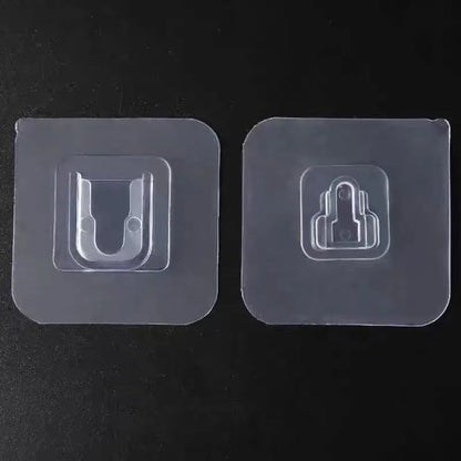 Transparent plastic adhesive snap button hook with double-sided patch, 10kg load, no punching.