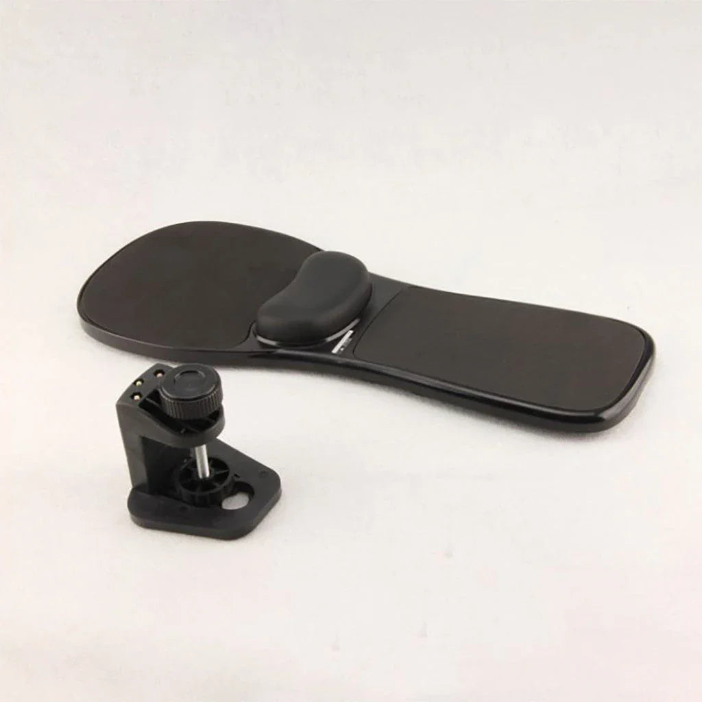 Ergonomic computer arm rest mouse pad with adjustable straps, memory foam wrist rest, and sturdy ABS plastic construction for comfortable and productive computing