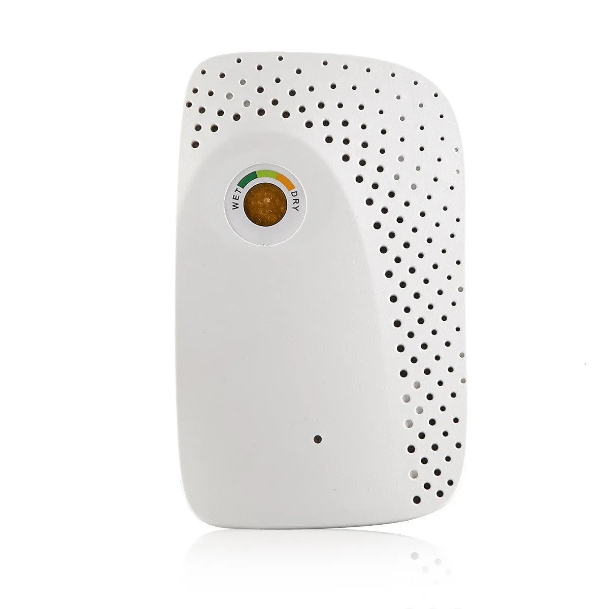White mini rechargeable dehumidifier for small rooms under 10 square metres, wireless, with indicator light