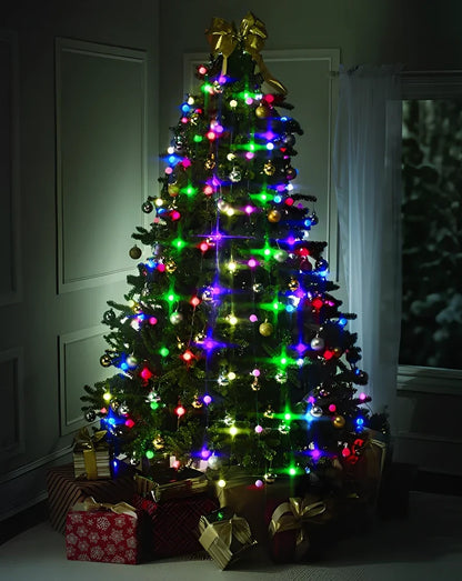 64 LED Christmas string lights set, eight 1.5m wires, PP beads, 12m total for tree decoration, UK plug