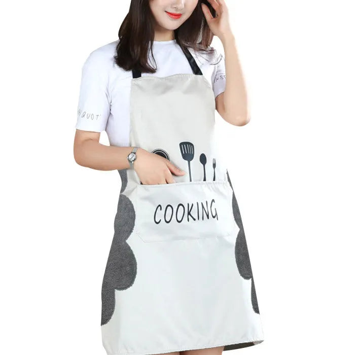Korean style sleeveless kitchen apron with waterproof fabric and coral velvet details