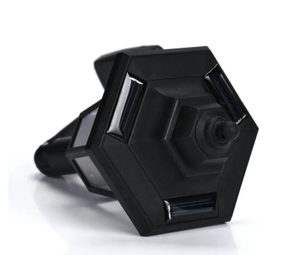 Black hexagonal solar-powered wall lamp for outdoor garden or patio lighting