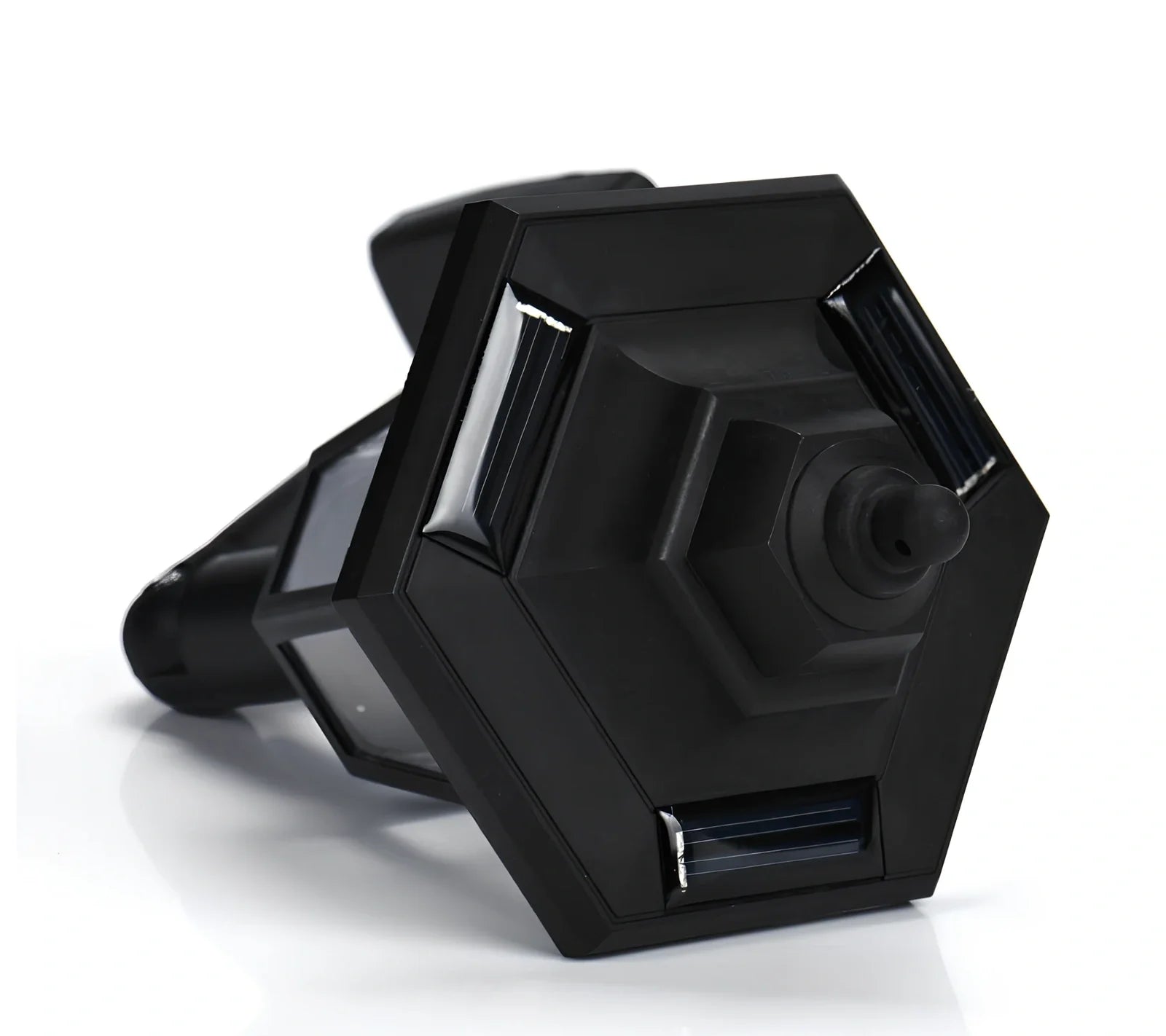 Black hexagonal solar wall lamp with monocrystal silicon panel and automatic light sensor for outdoor use