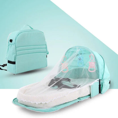 Portable foldable baby bed with mosquito net, cotton linen fabric, unfolded 88x45x12.5cm