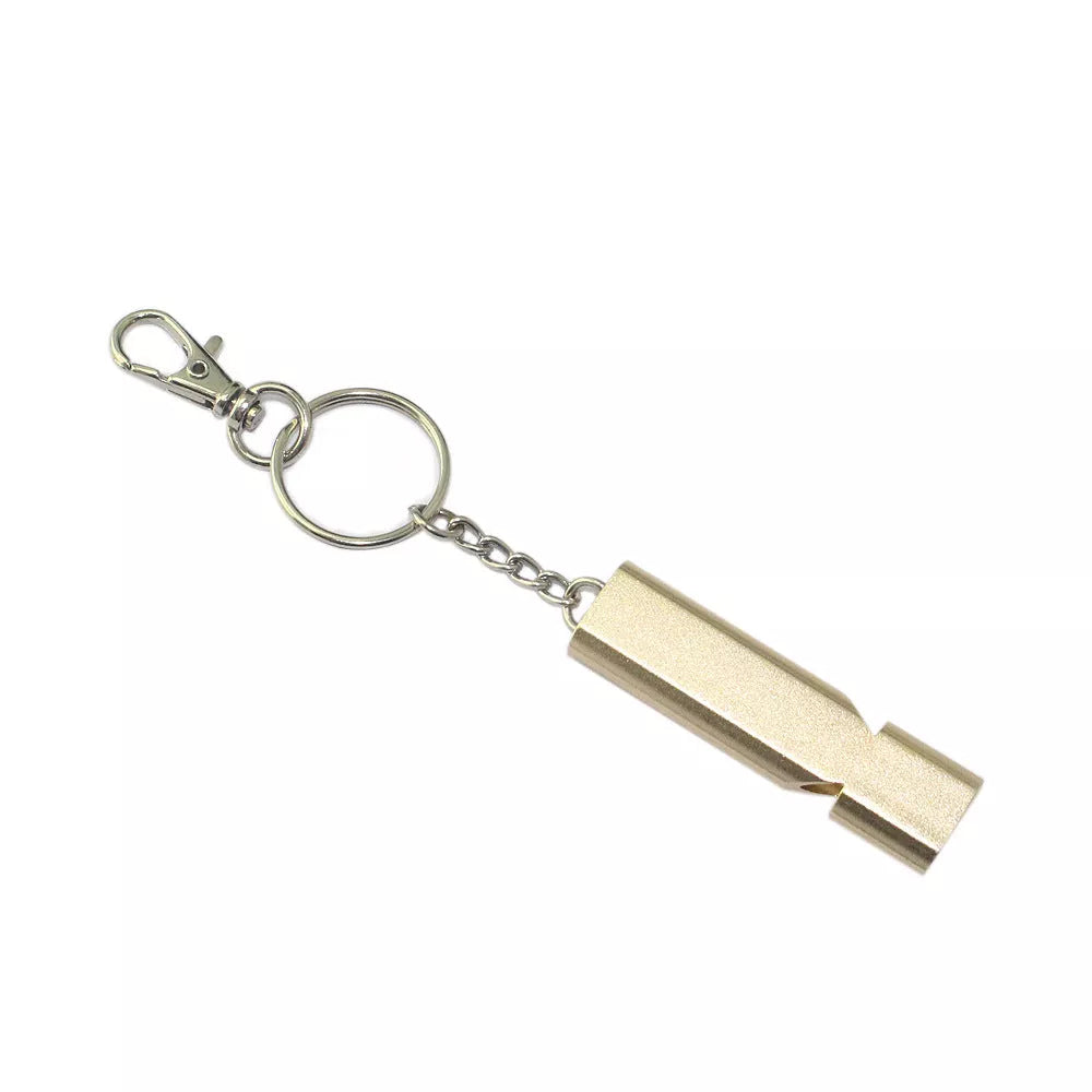Outdoor survival whistle with keychain in gold and silver options