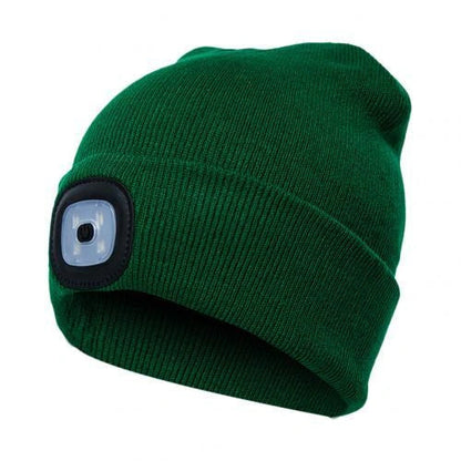 LED knit hat with glowing light for nighttime visibility and warmth