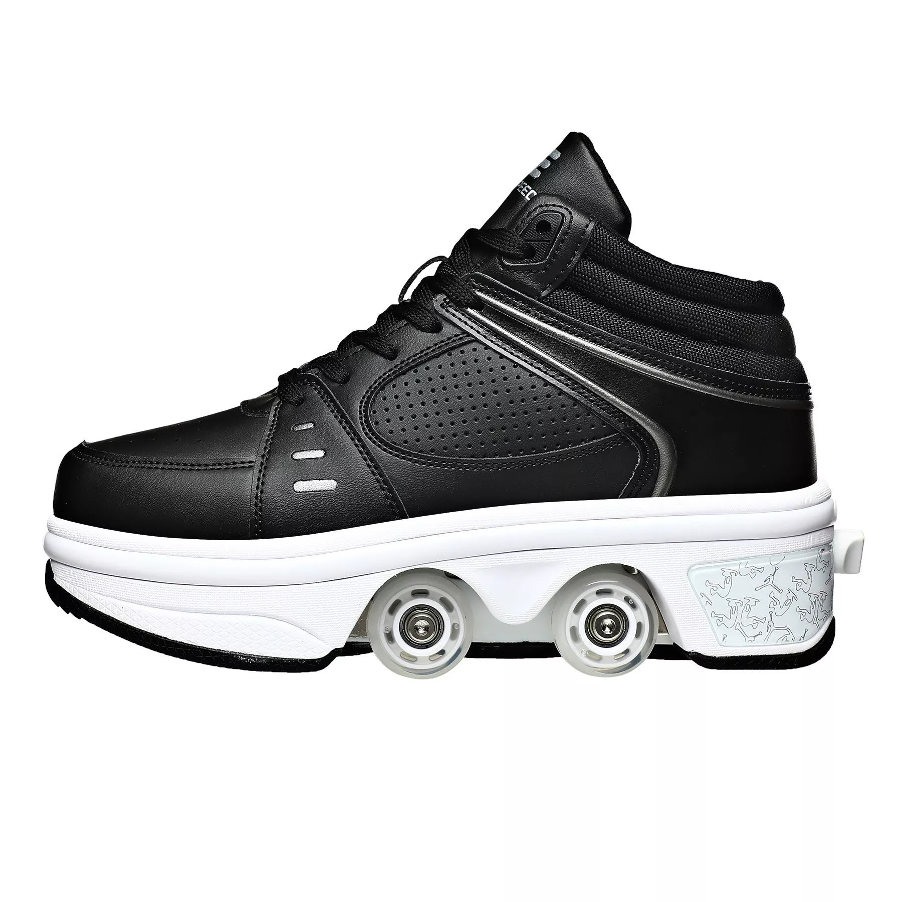Dual-purpose roller skates with PU and microfiber upper and sea glass sole