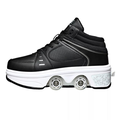 Dual-purpose roller skates with PU and microfiber upper and sea glass sole