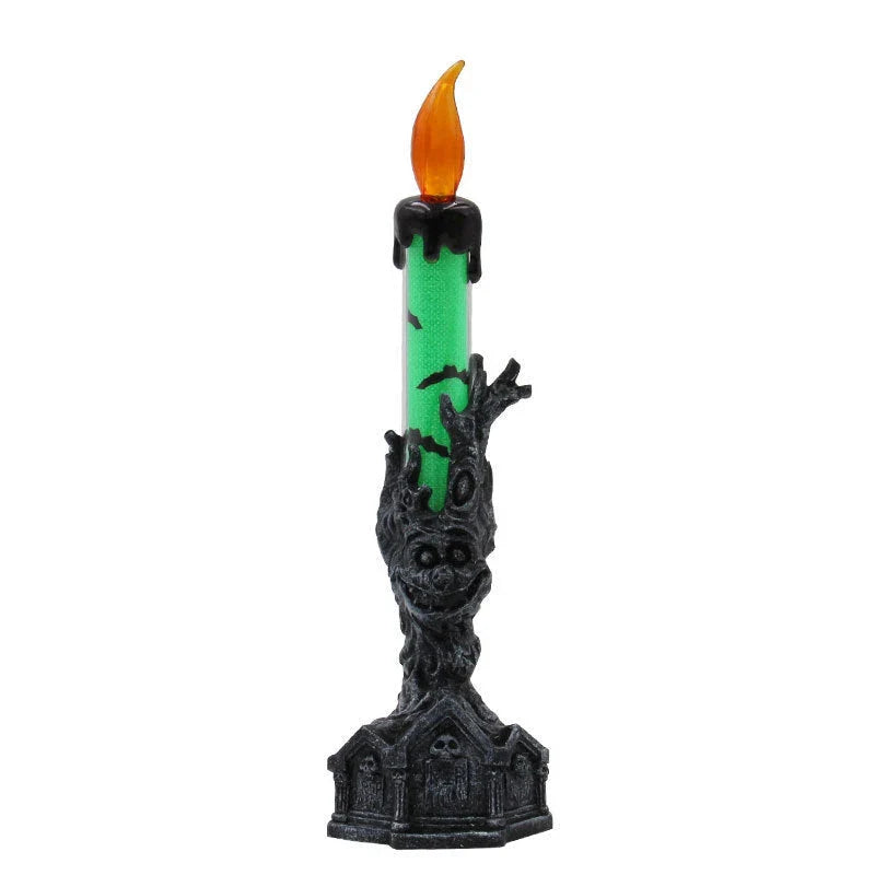 Spooky Halloween LED candle decoration with quirky hand-holding design and warm white lighting