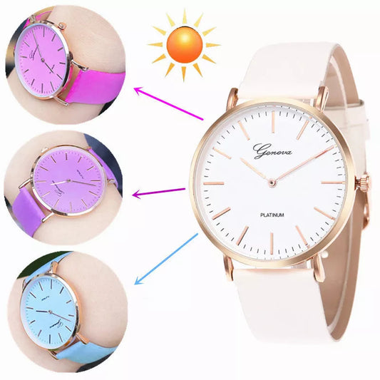 Simple Scale Temperature-sensitive Color-changing Watch with quartz movement and UV reactive dial