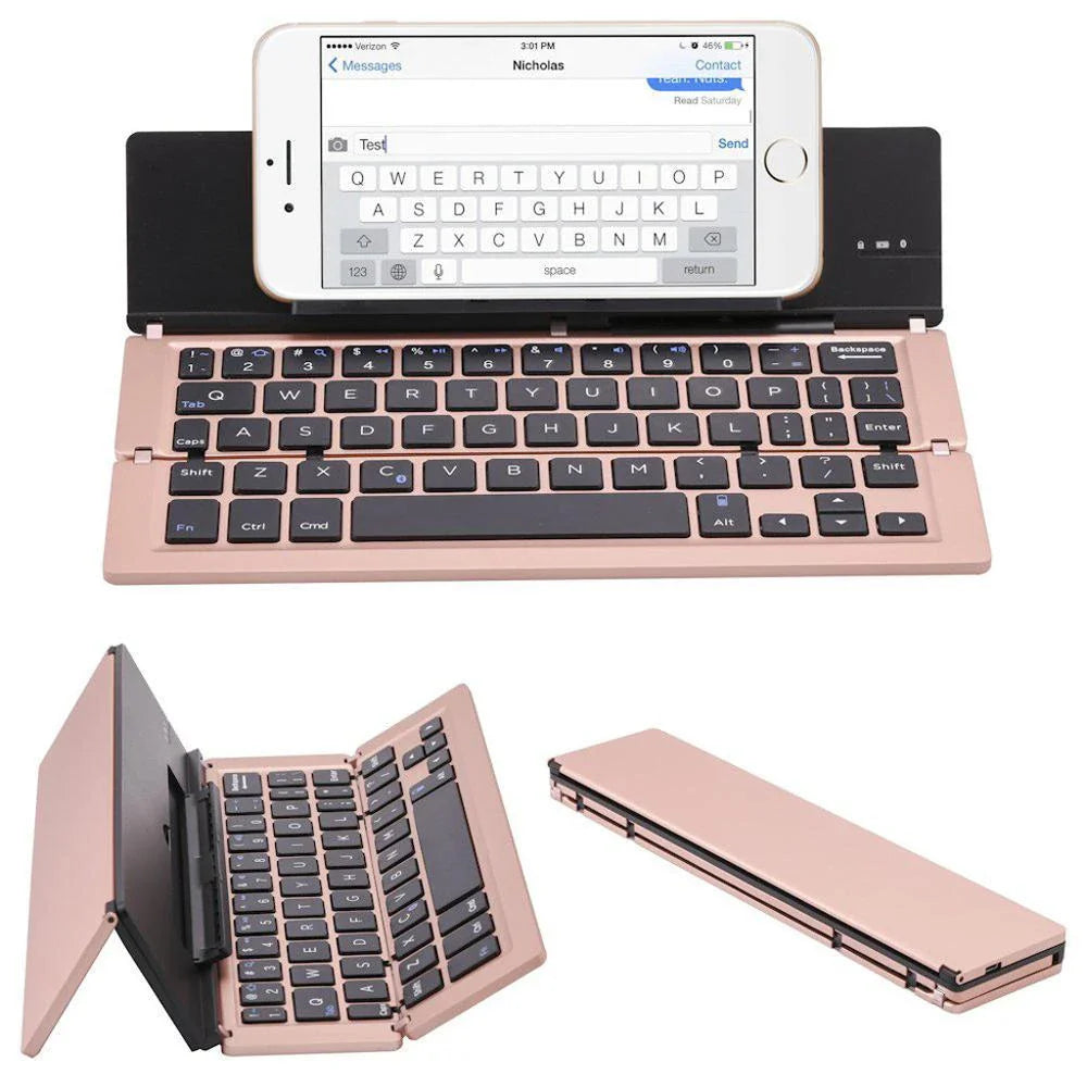 Foldable wireless Bluetooth keyboard with premium metal and ABS construction for seamless mobile productivity