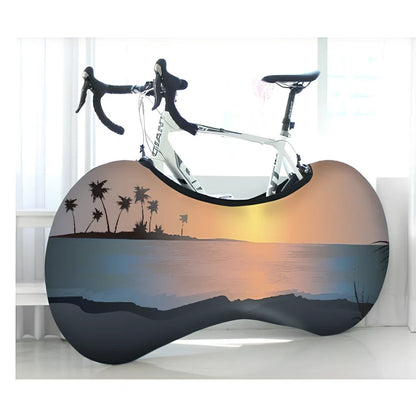 Bicycle protective cover made of 87% polyester and 13% cotton for indoor dust prevention on tyres