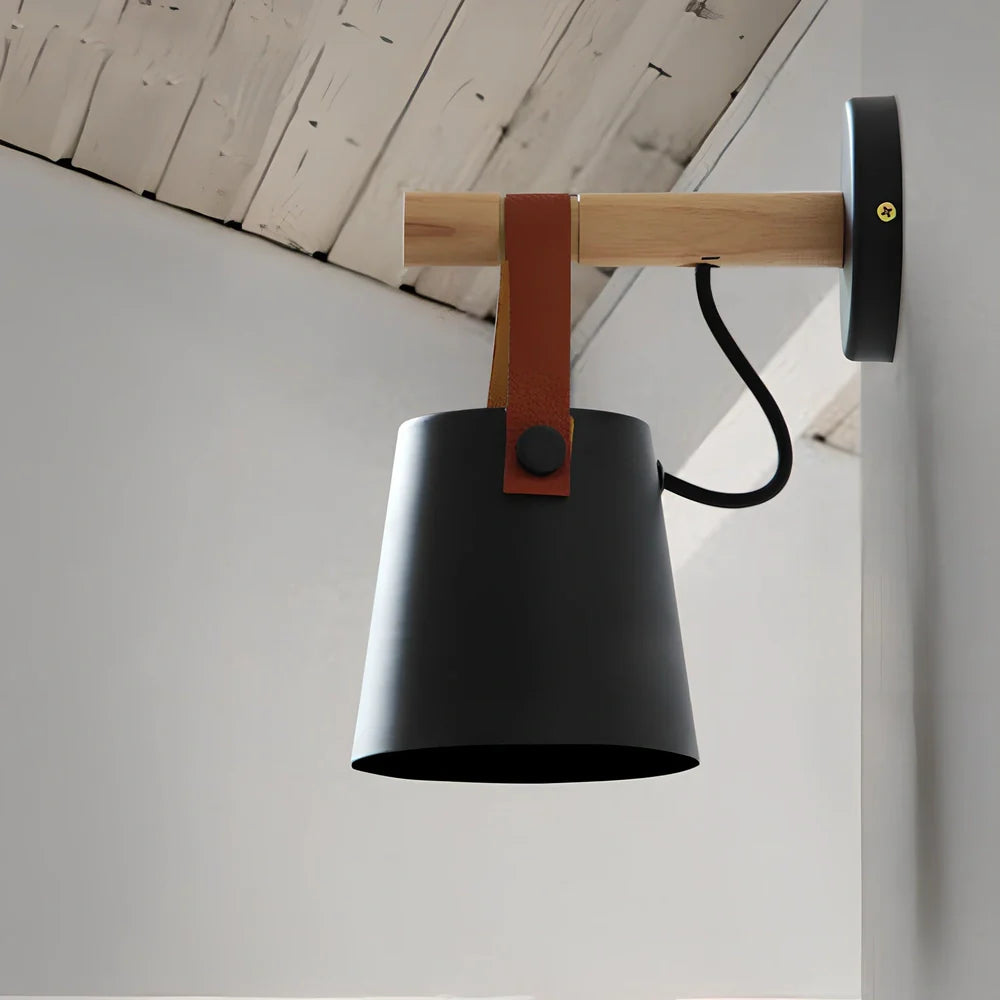 Scandinavian wall lamp with iron shade measuring 220mm by 130mm in black finish