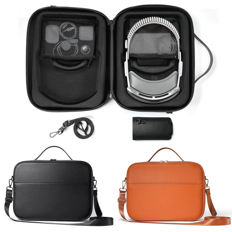 Vision Pro head-mounted equipment MR glasses storage box case bag made from superfibre material measuring 32.5cm by 24.5cm by 11.5cm for protective travel and home organisation