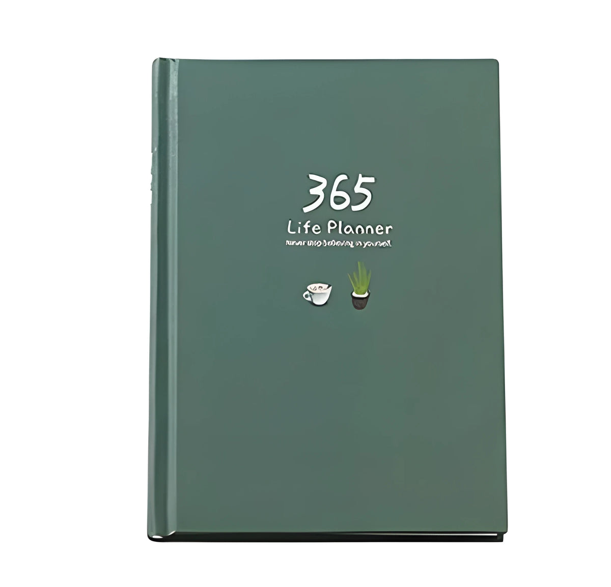 Hardback 365 day planner notebook, 13.5 x 18.2cm, 228 pages, 100gsm white cattle paper, Dark Green or Pink