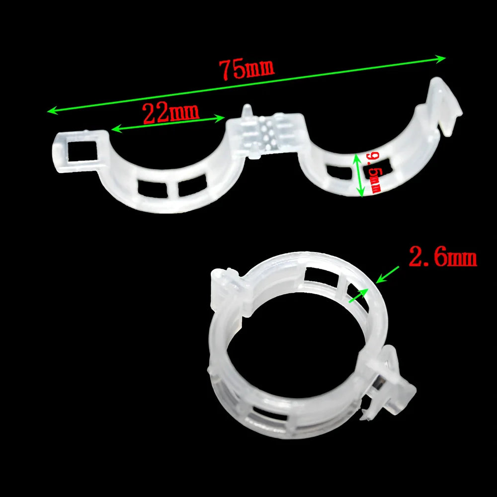 Plastic tomato plant grafting clips showing 3-4cm diameter and smooth surface texture