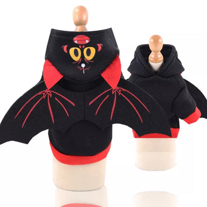 Halloween bat wings pet clothes for dogs and cats in black with red wings