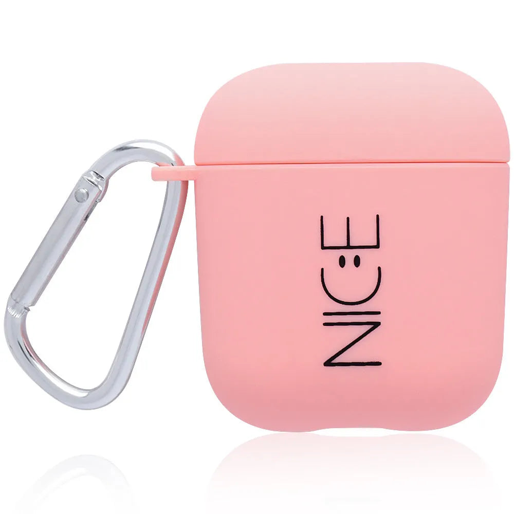 PC material AirPods earphone cover in black and pink with decorative flower and smiley face styles