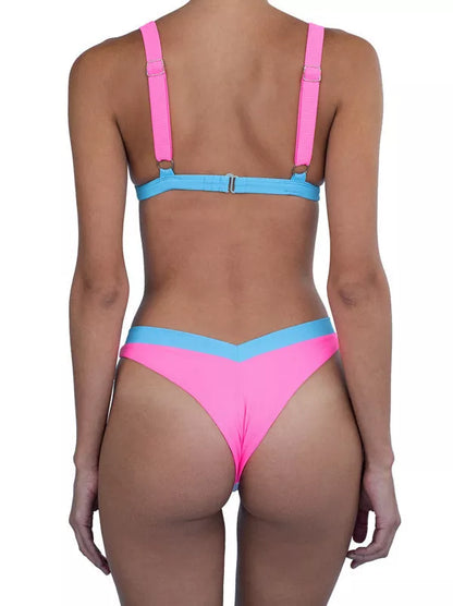 Bikini fashion split swimsuit in pale pinkish purple and blue, made from 100% nylon