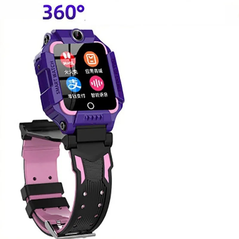 Z6 children smart watch with silicone strap, 128 x 128 touchscreen, and colour options in blue, pink, purple, and red