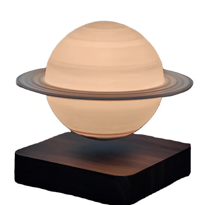 Magnetic levitation moon lamp with spherical design floating above base, showing three light colour modes