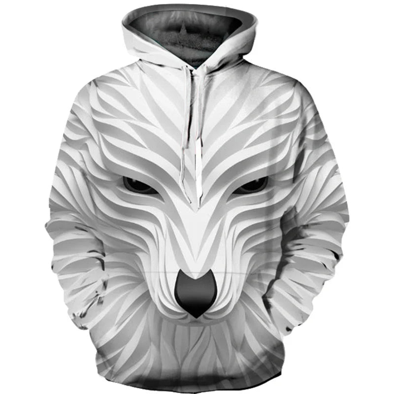 Men's long sleeve hooded sweatshirt with 3D animal print in various sizes