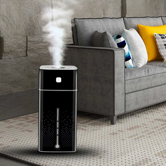 Black and white home office desktop humidifier measuring 103x103x218mm with 1000ml capacity and USB interface