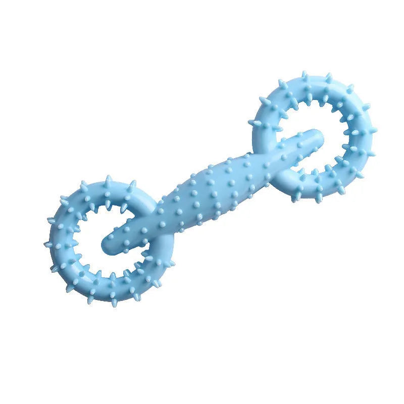 Blue TPR dog chew toy ring, 16cm diameter, for puppy teething and play.