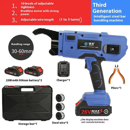 Electric steel bar tying machine with battery, charger and toolbox for construction reinforcement