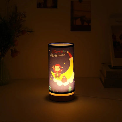 Moon Santa Claus shaped LED night light with USB plug and bamboo base