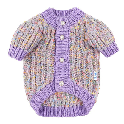 Purple dog cardigan sweater for XL and XXL sized pets made from soft polyester fabric