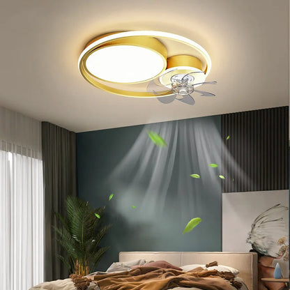 48cm ceiling fan lamp with light in black or gold finish, showing metal blades and acrylic shade