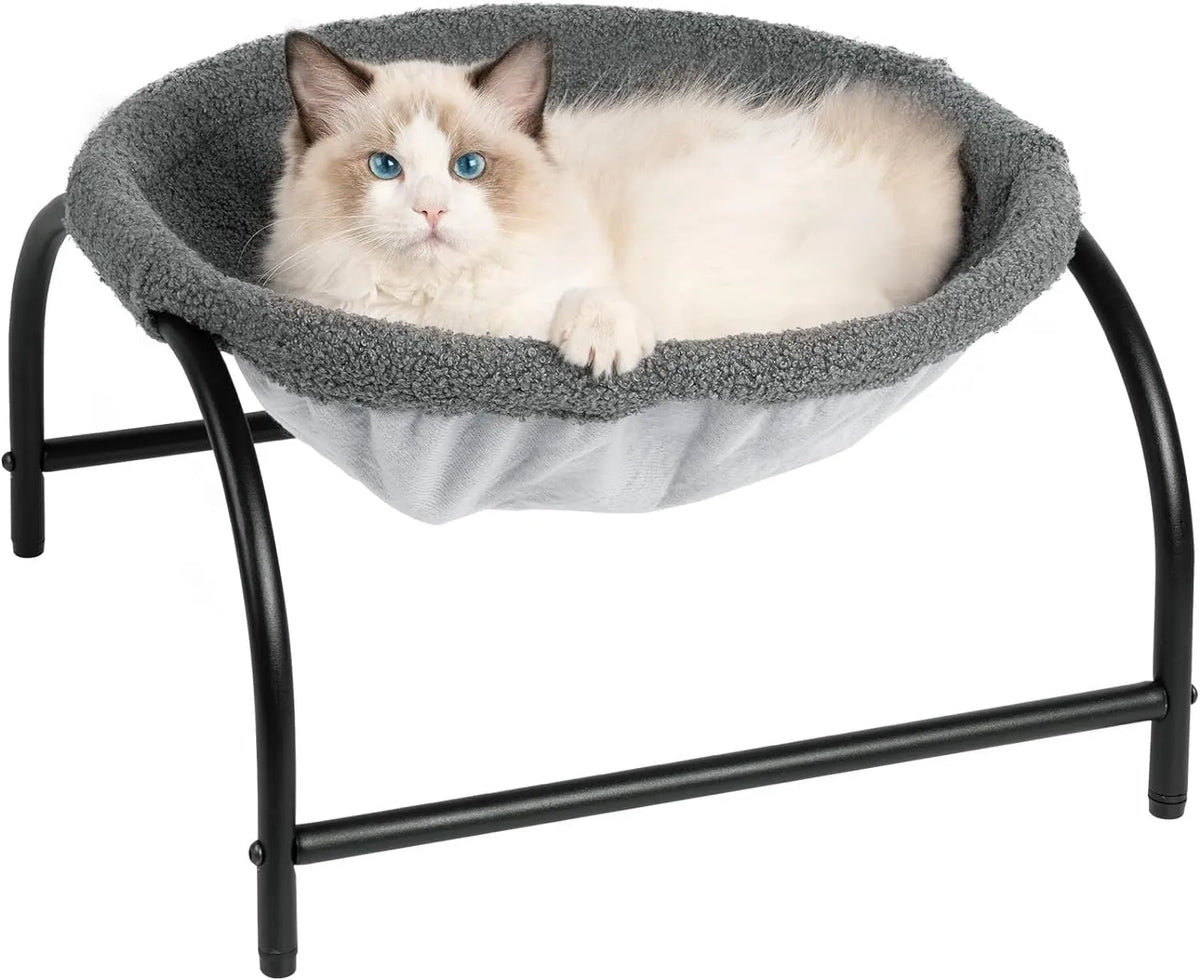 Pet hammock bed for cats and small dogs with breathable detachable cover in beige or gray