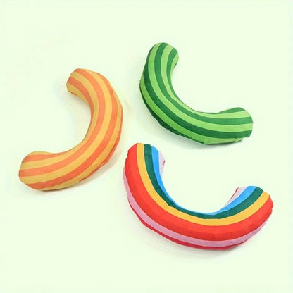 Striped plush cat toy pillow with built-in catnip and crinkle sound material in green colour.