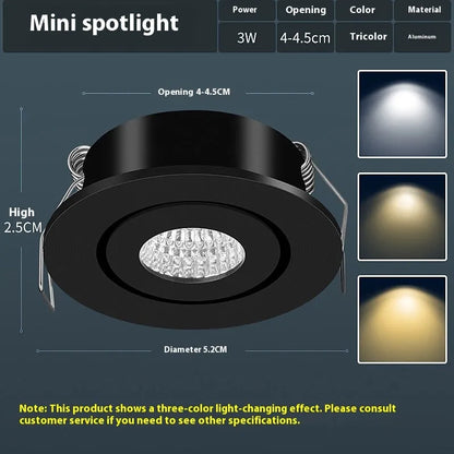 LED mini spotlight embedded concealed 1W 3W aluminium 220V in elegant white or YaHei black