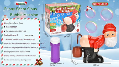 Festive Santa Claus-themed bubble machine with charming holiday music and durable ABS construction
