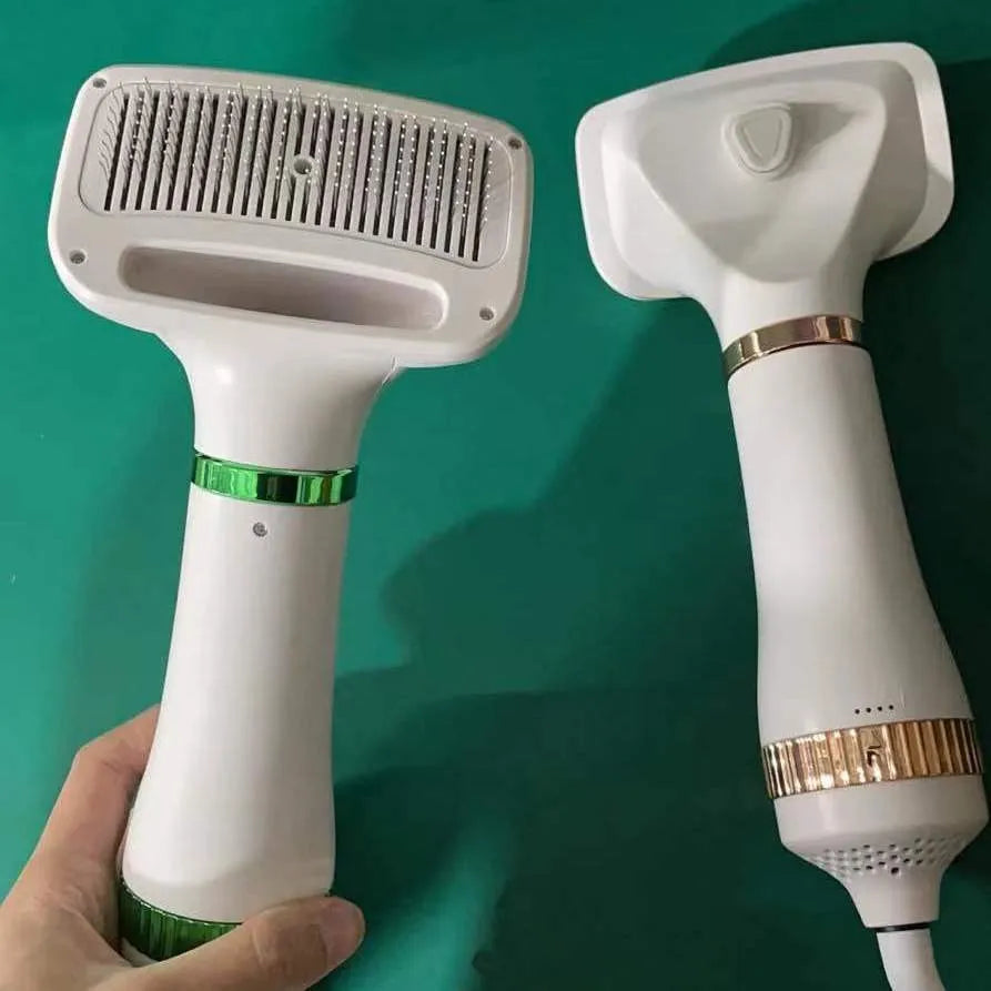 Pet hair dryer and grooming comb tool with adjustable temperature settings for dog and cat grooming