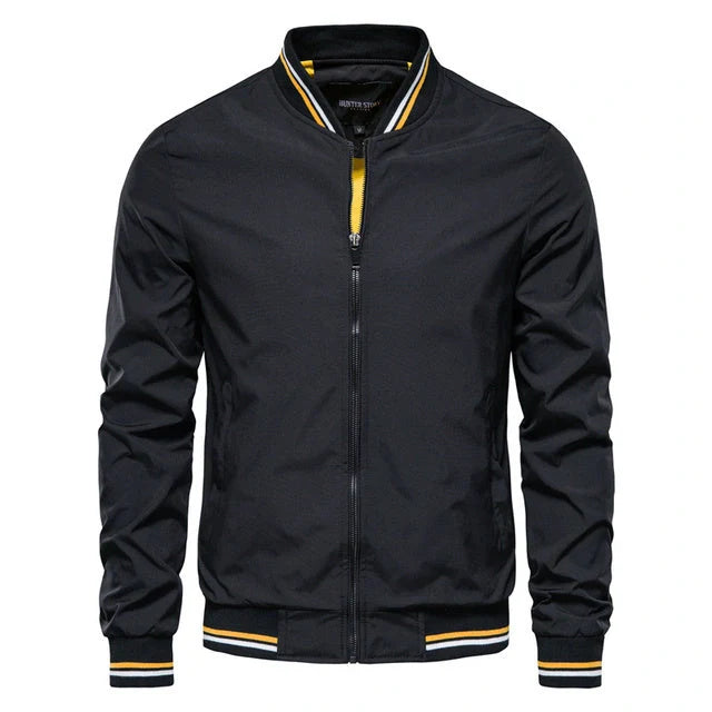 Men's striped zip-up jacket with pockets, available in multiple color options and sizes