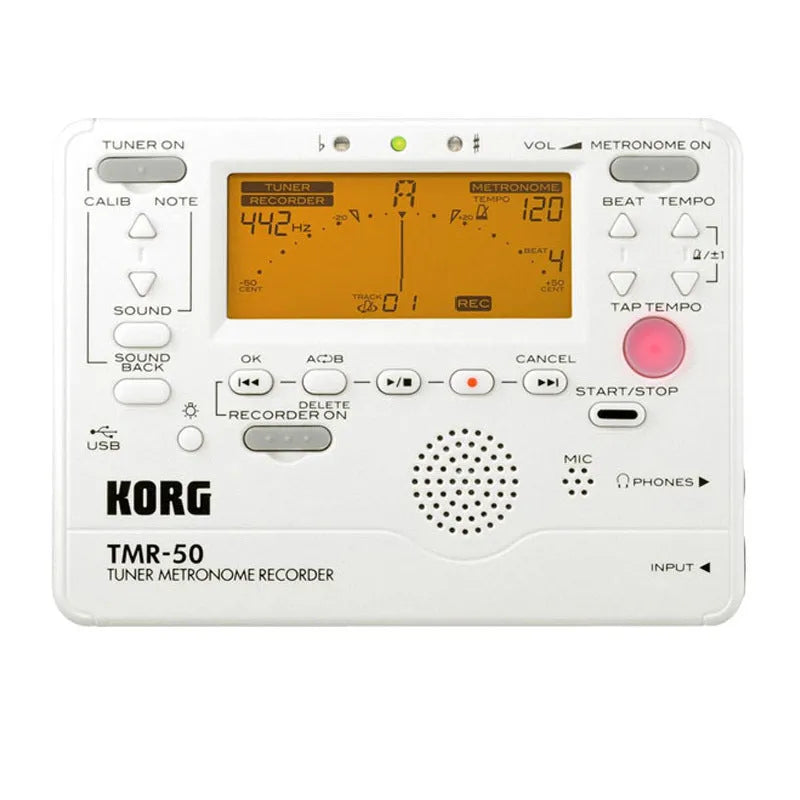Universal tuning metronome with plastic shell showing tempo controls and display