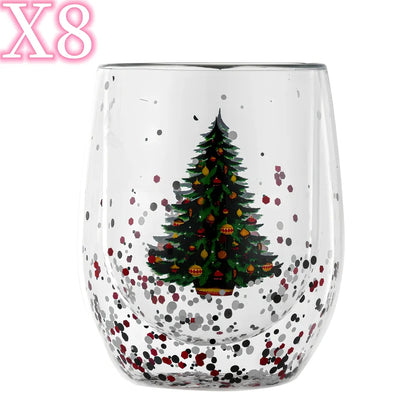 Christmas tree double-layer coffee cup with flowing sequins, 12cm height with 350ml capacity