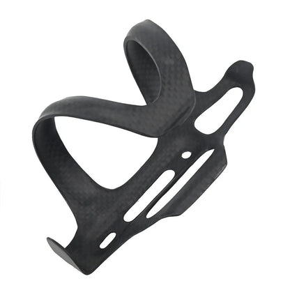 Black carbon fibre side pull water bottle cage for bicycles with 145mm height and 76mm width dimensions
