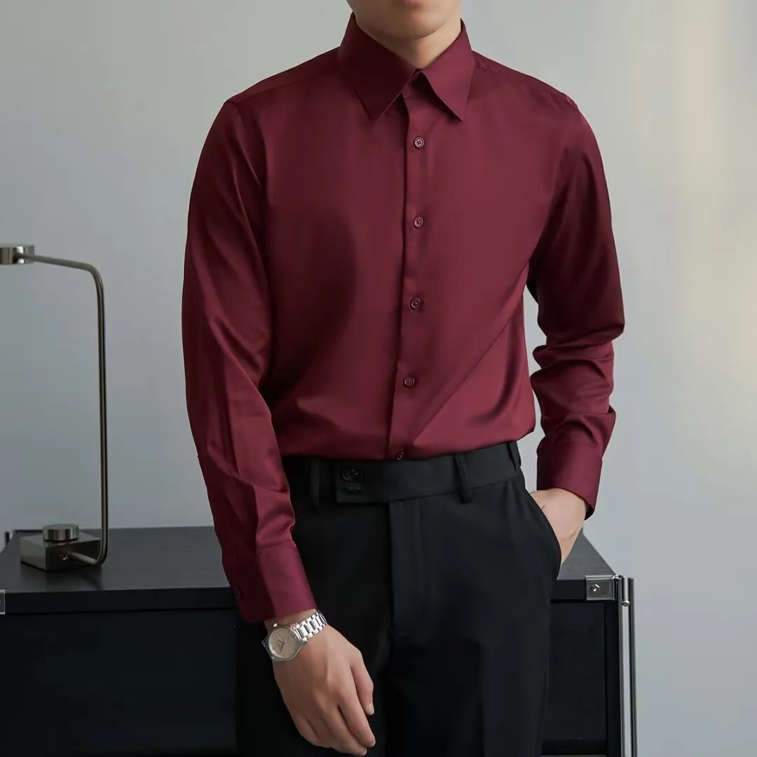 Korean style men's long sleeve shirt in black with Japanese retro cardigan design