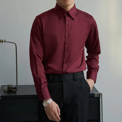 Korean style men's long sleeve shirt in black with Japanese retro cardigan design