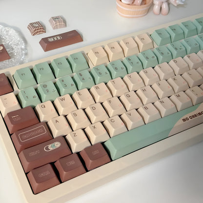 Craft Key CAP mechanical keyboard keycaps in matcha theme with five-sided sublimation printing, key puller, and blister carton.