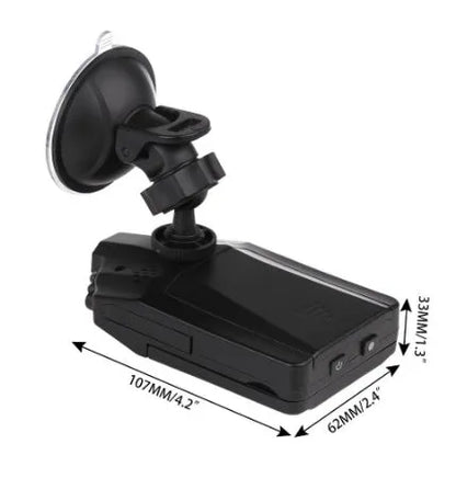 H198 HD car DVR with six-light infrared night vision, 2.4-inch screen, and parking monitor features