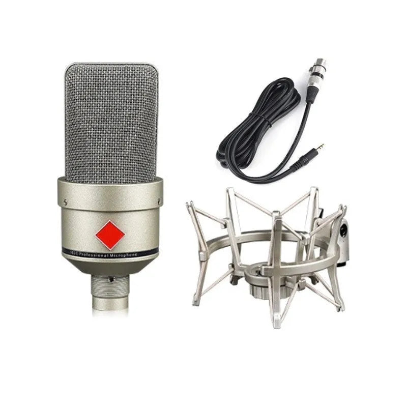 Wired condenser microphone with stand in champagne gold colour for vocal recording